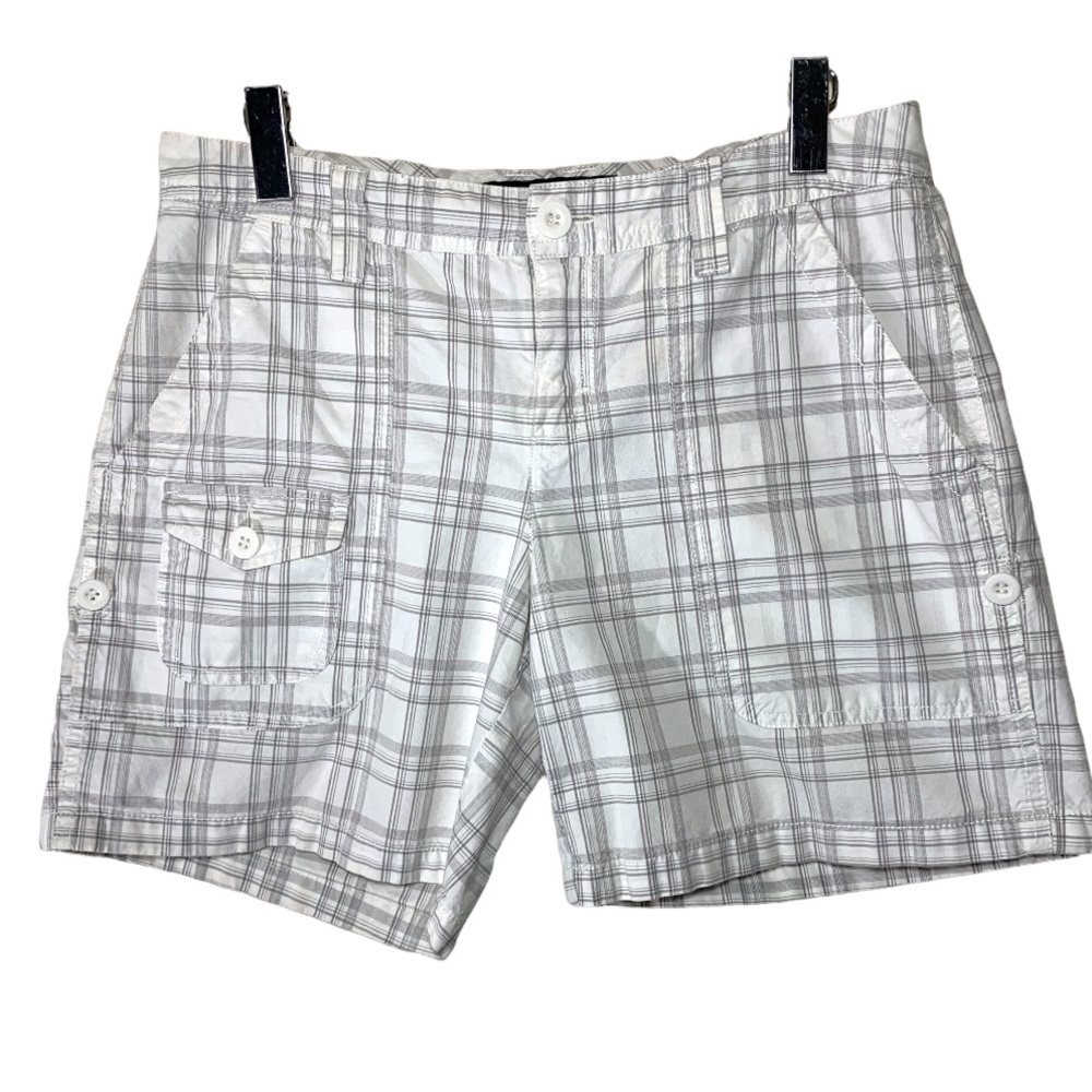 CALVIN Klein Jeans Preppy White Gray Plaids Short Ajustable Length Size 8